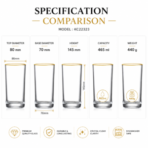 465ml Gold Rim Highball Glass – Clear Heavy Base Tumbler for Wholesale - view 3