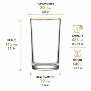 465ml Gold Rim Highball Glass – Clear Heavy Base Tumbler for Wholesale - view 4