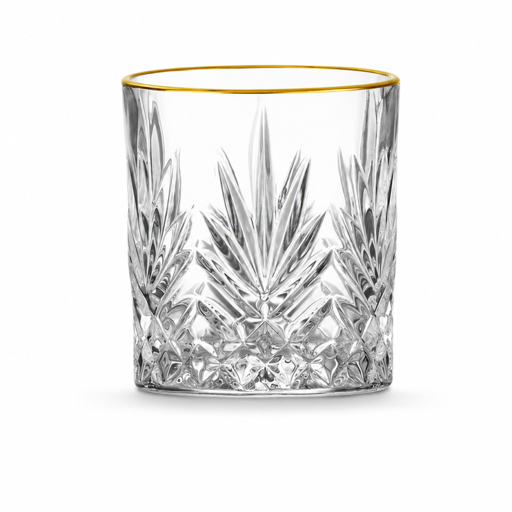 350ml Gold Rim Starburst-Cut Whiskey Glass – Decorative Rocks Tumbler for Wholesale - view 1