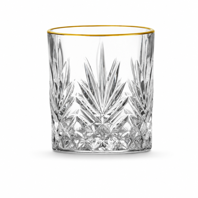 350ml Gold Rim Starburst-Cut Whiskey Glass – Decorative Rocks Tumbler for Wholesale - view 1
