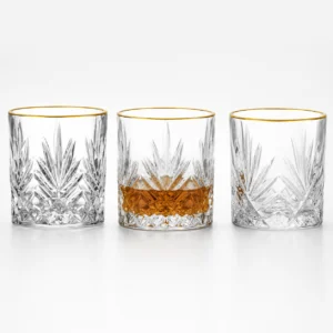 350ml Gold Rim Starburst-Cut Whiskey Glass – Decorative Rocks Tumbler for Wholesale - view 3