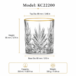 350ml Gold Rim Starburst-Cut Whiskey Glass – Decorative Rocks Tumbler for Wholesale - view 4