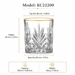 350ml Gold Rim Starburst-Cut Whiskey Glass – Decorative Rocks Tumbler for Wholesale - view 4