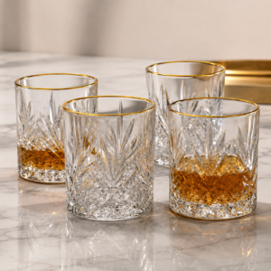 350ml Gold Rim Starburst-Cut Whiskey Glass – Decorative Rocks Tumbler for Wholesale - view 7