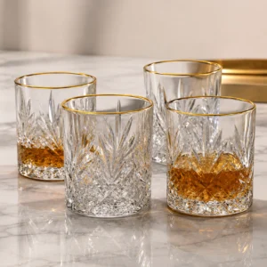 350ml Gold Rim Starburst-Cut Whiskey Glass – Decorative Rocks Tumbler for Wholesale - view 7