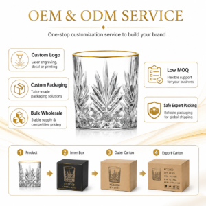 350ml Gold Rim Starburst-Cut Whiskey Glass – Decorative Rocks Tumbler for Wholesale - view 8