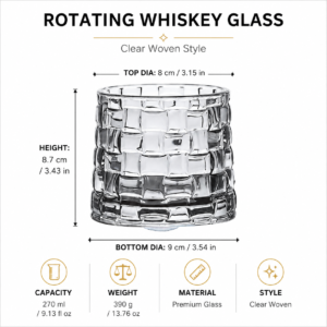 270ml Rotating Whiskey Glass – Textured Rocks Tumbler in Multiple Styles for Wholesale - view 4