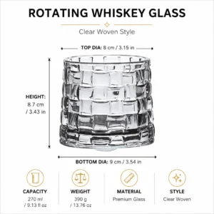 270ml Rotating Whiskey Glass – Textured Rocks Tumbler in Multiple Styles for Wholesale - view 4