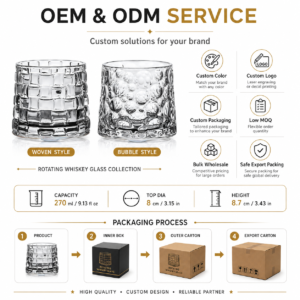 270ml Rotating Whiskey Glass – Textured Rocks Tumbler in Multiple Styles for Wholesale - view 8