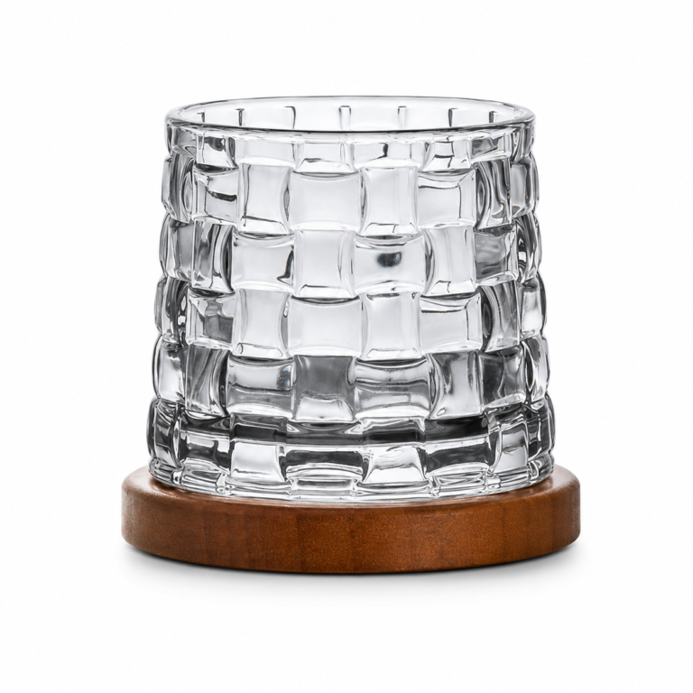 270ml Rotating Whiskey Glass with Wooden Base – 6 Textured Styles for Wholesale - view 1