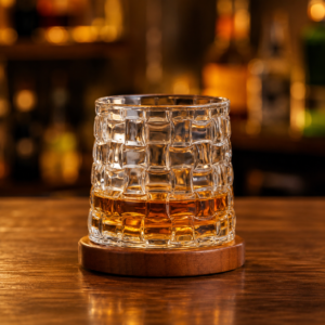 270ml Rotating Whiskey Glass with Wooden Base – 6 Textured Styles for Wholesale - view 2
