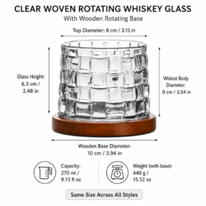 270ml Rotating Whiskey Glass with Wooden Base – 6 Textured Styles for Wholesale - view 4