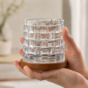 270ml Rotating Whiskey Glass with Wooden Base – 6 Textured Styles for Wholesale - view 5