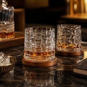 270ml Rotating Whiskey Glass with Wooden Base – 6 Textured Styles for Wholesale - view 6