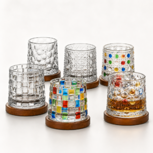 270ml Rotating Whiskey Glass with Wooden Base – 6 Textured Styles for Wholesale - view 7
