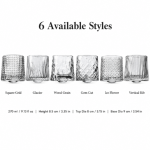 270ml Spinning Whiskey Glass – 6 Textured Rocking Tumbler Styles for Wholesale - view 3