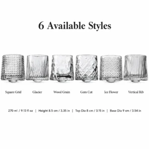 270ml Spinning Whiskey Glass – 6 Textured Rocking Tumbler Styles for Wholesale - view 3
