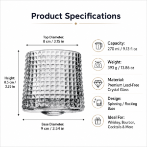 270ml Spinning Whiskey Glass – 6 Textured Rocking Tumbler Styles for Wholesale - view 4