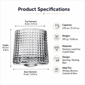 270ml Spinning Whiskey Glass – 6 Textured Rocking Tumbler Styles for Wholesale - view 4