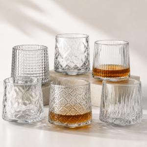 270ml Spinning Whiskey Glass – 6 Textured Rocking Tumbler Styles for Wholesale - view 7