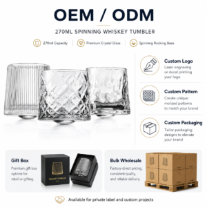 270ml Spinning Whiskey Glass – 6 Textured Rocking Tumbler Styles for Wholesale - view 8