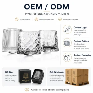 270ml Spinning Whiskey Glass – 6 Textured Rocking Tumbler Styles for Wholesale - view 8