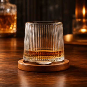 270ml Spinning Whiskey Glass with Wooden Base – 6 Textured Styles for Wholesale - view 2
