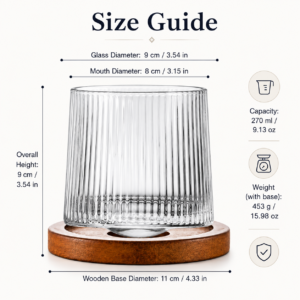 270ml Spinning Whiskey Glass with Wooden Base – 6 Textured Styles for Wholesale - view 4