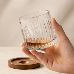 270ml Spinning Whiskey Glass with Wooden Base – 6 Textured Styles for Wholesale - view 5