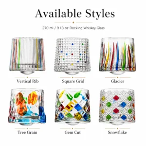 270ml Hand-Painted Spinning Whiskey Glass – 6 Colorful Rocking Tumbler Styles for Wholesale - view 3