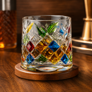 270ml Hand-Painted Spinning Whiskey Glass with Wooden Base – 6 Colorful Styles for Wholesale - view 2