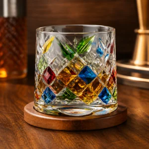 270ml Hand-Painted Spinning Whiskey Glass with Wooden Base – 6 Colorful Styles for Wholesale - view 2