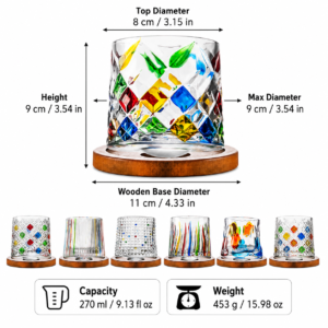 270ml Hand-Painted Spinning Whiskey Glass with Wooden Base – 6 Colorful Styles for Wholesale - view 4