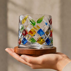 270ml Hand-Painted Spinning Whiskey Glass with Wooden Base – 6 Colorful Styles for Wholesale - view 5