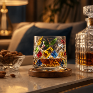 270ml Hand-Painted Spinning Whiskey Glass with Wooden Base – 6 Colorful Styles for Wholesale - view 6