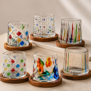 270ml Hand-Painted Spinning Whiskey Glass with Wooden Base – 6 Colorful Styles for Wholesale - view 7