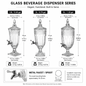 Wholesale Glass Beverage Dispenser with Stainless Steel Spigot – 1.8L / 3L / 5L - view 3