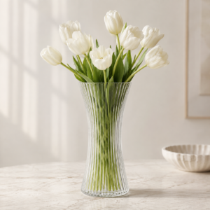 25cm Ribbed Hourglass Glass Vase – Clear, Amber & Frosted - view 2