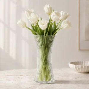 25cm Ribbed Hourglass Glass Vase – Clear, Amber & Frosted - view 2