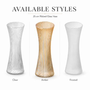 25cm Ribbed Hourglass Glass Vase – Clear, Amber & Frosted - view 3
