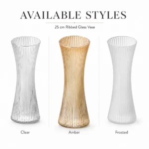 25cm Ribbed Hourglass Glass Vase – Clear, Amber & Frosted - view 3