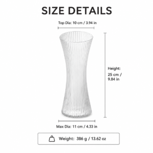 25cm Ribbed Hourglass Glass Vase – Clear, Amber & Frosted - view 4