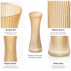 25cm Ribbed Hourglass Glass Vase – Clear, Amber & Frosted - view 5