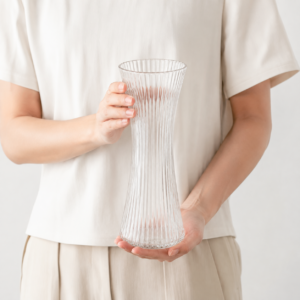 25cm Ribbed Hourglass Glass Vase – Clear, Amber & Frosted - view 6