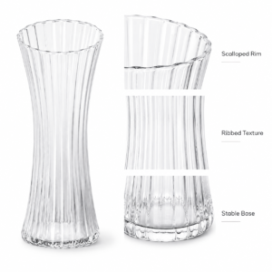 25cm Scalloped-Rim Ribbed Glass Vase – 4 Colors - view 5