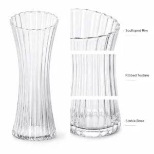 25cm Scalloped-Rim Ribbed Glass Vase – 4 Colors - view 5