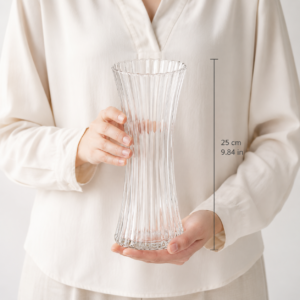 25cm Scalloped-Rim Ribbed Glass Vase – 4 Colors - view 6