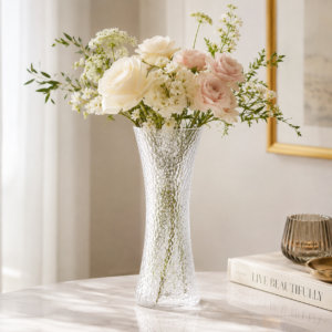 Wholesale 25cm Clear Hammered Glass Vase – Hourglass Flower Vase - view 2