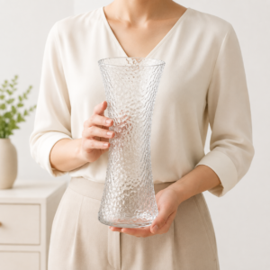 Wholesale 25cm Clear Hammered Glass Vase – Hourglass Flower Vase - view 6