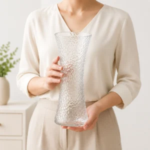 Wholesale 25cm Clear Hammered Glass Vase – Hourglass Flower Vase - view 6
